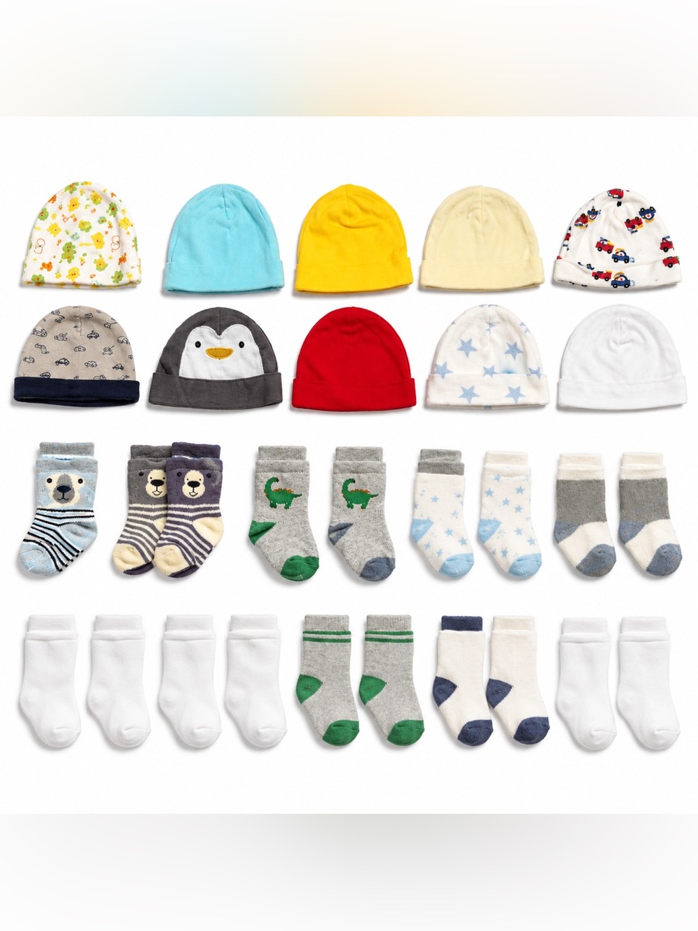 Newborn Baby Hats Socks Bundle 0-6M 21 Piece Infant Beanie Clothing Lot